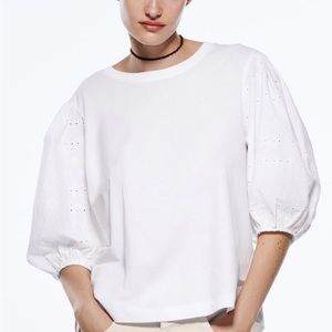 Zara Embroidered Eyelet Sleeve T-Shirt